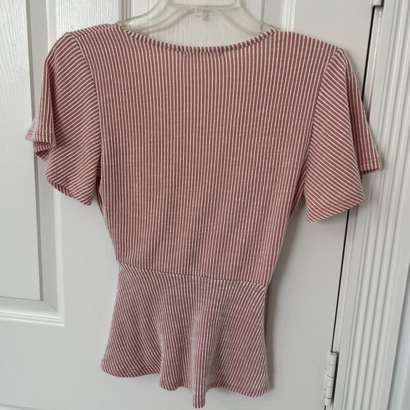 CAUTION TO THE WIND Striped Faux Wrap Blouse | XS - Picture 2 of 5